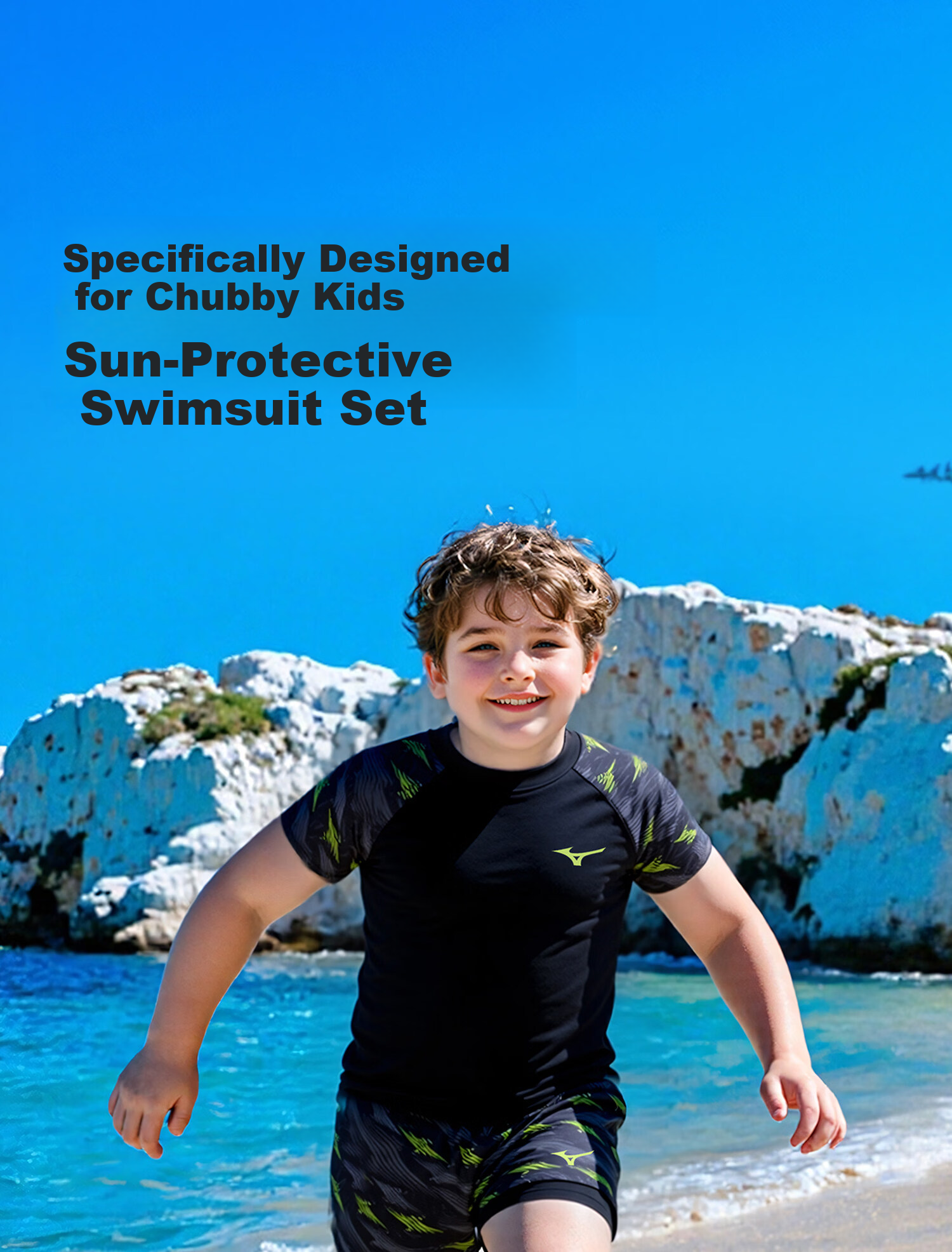 MIZUNO Kids Boys Two-Piece Quick-Dry Baby Beginner Surfing Swimsuit Sun Protection Swimming Gear GC412 Black Yellow 120 1