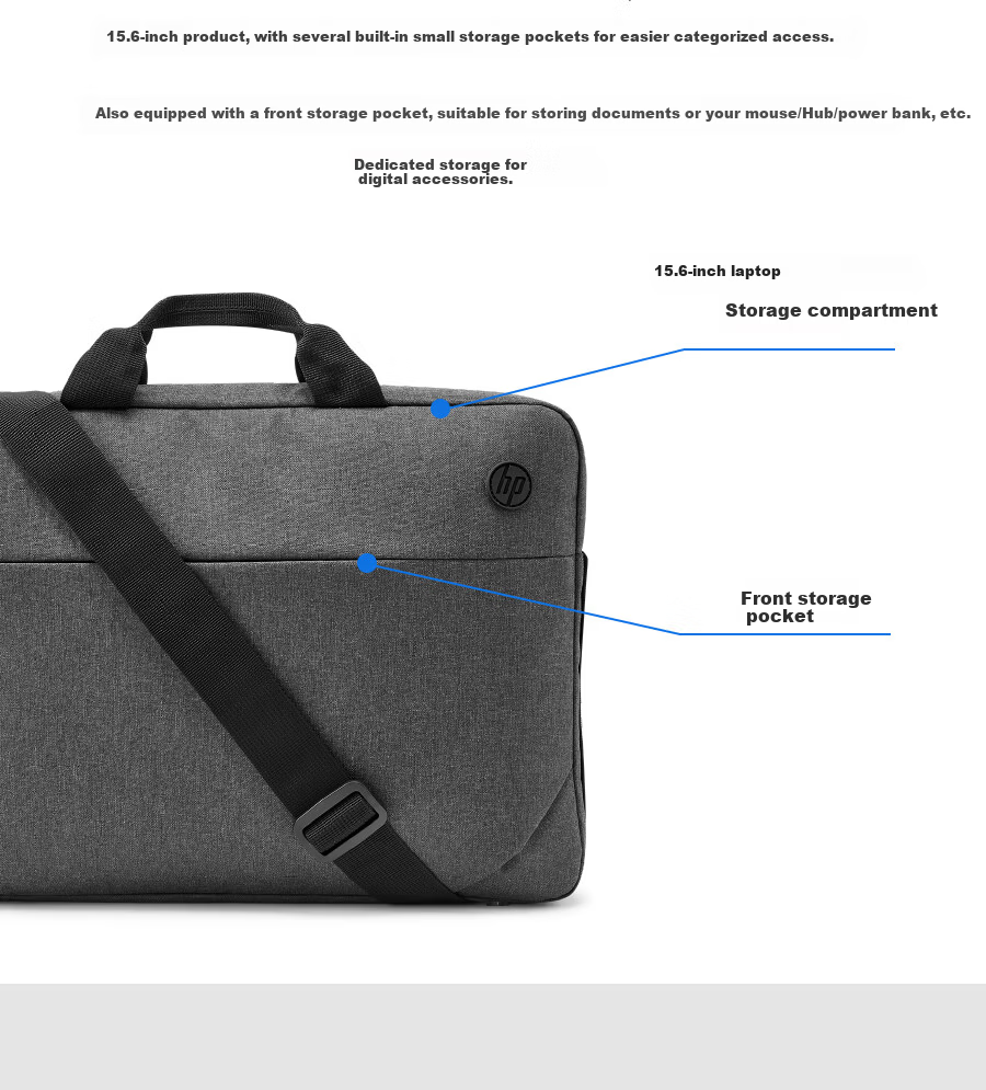 HP 15.6-inch Laptop Shoulder Bag Fashionable High-Value Business Lightweight Carrying Bag Compatible with Zhan 66/Shadow Elf Gray Student Office Universal 5