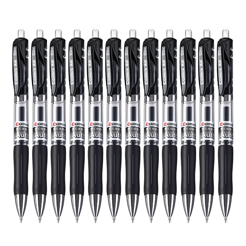 COMIX 12-Pack 0.5mm Black Gel Pen with Soft Grip, Retractable Gel Ink Pen/Signature Pen/Office Stationery K35