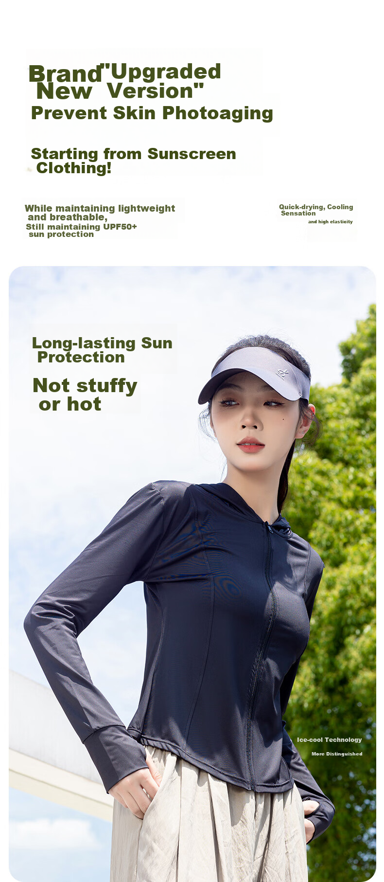 FitonTon Women's Sun Protection Jacket, Summer Outdoor Cycling Short Hooded Slim Sun Protection Shirt, Ice Silk Feel Thin Style, Sunshade, Same As The Style Worn by The Sun Sisters 2