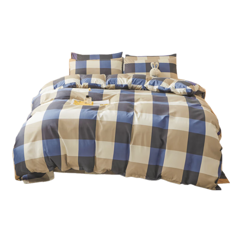 Grace Duvet Cover Single Piece, 7A Antibacterial Brushed Printed Double Bedding - Blue Large Check Pattern, 180*220cm