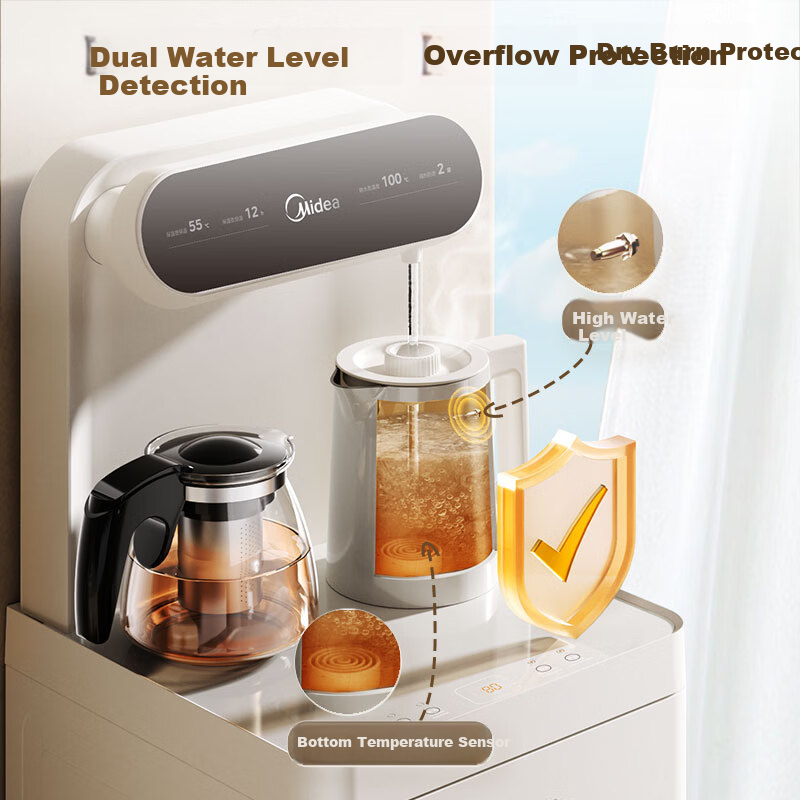 Midea White Moonlight Tea Bar Water Dispenser Home 2026 New Electric Kettle Hot Water Boiler Living Room Vertical Barrel Bottom Tea Bar Cabinet YCR-2666