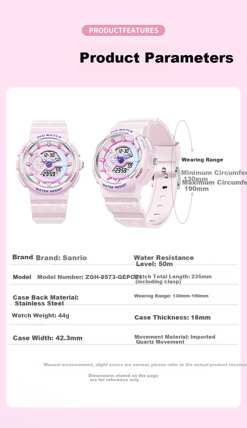 Hello Kitty Girls' Student Sports Luminous Waterproof Electronic Watch for Elementary and Middle School Children Birthday Gift for Girls 8573 15