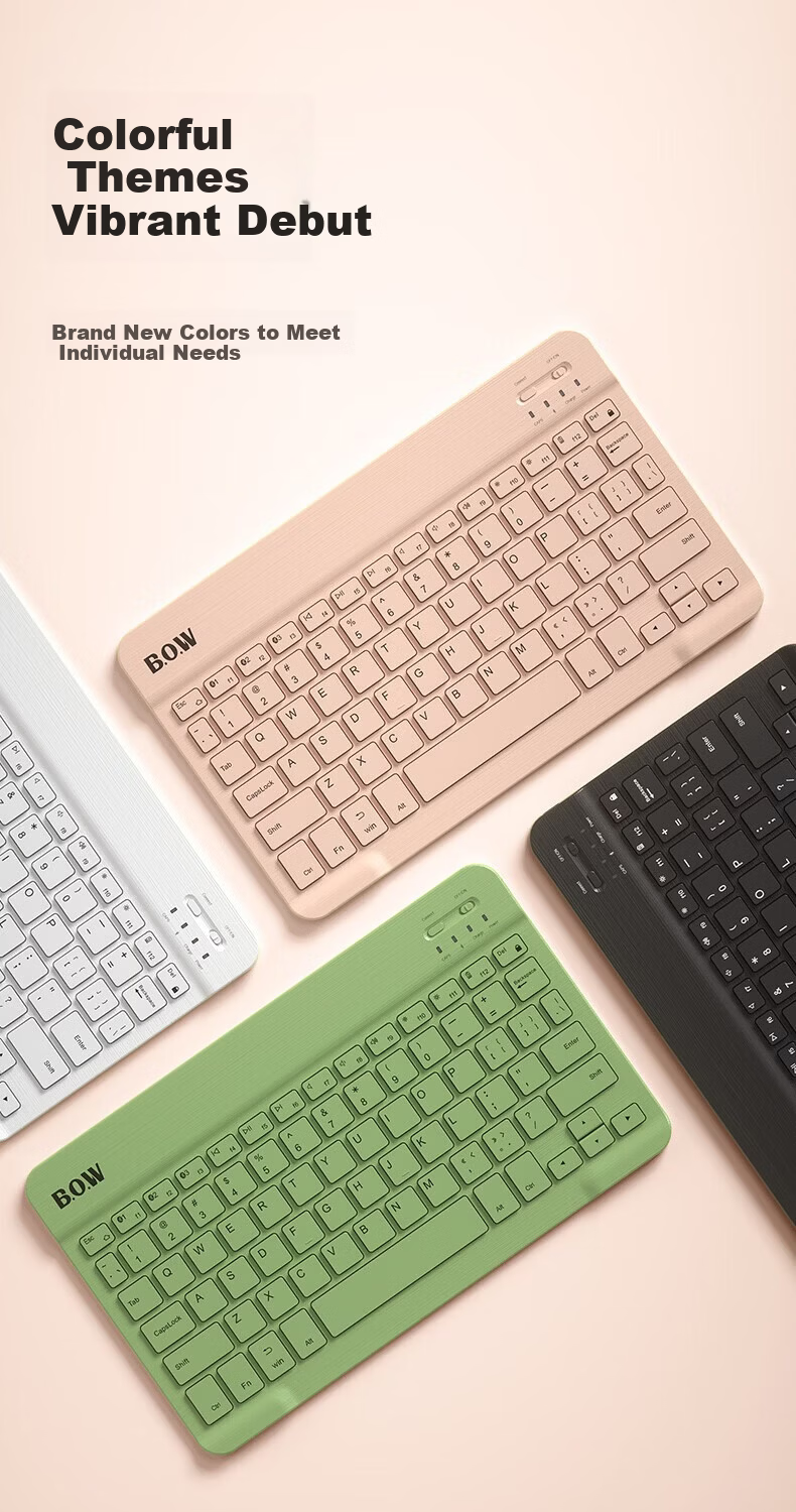 B.O.W Hangshi HB032-Y New Triple Bluetooth Keyboard for Android Apple Huawei Phones Typing Portable iPad Tablet Retro Green 4