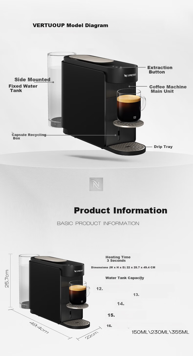 Nespresso Vertuo Up Capsule Coffee Machine Fully Automatic Portable Small Home Commercial Office Graphite Gray New Launch on JD.com 10