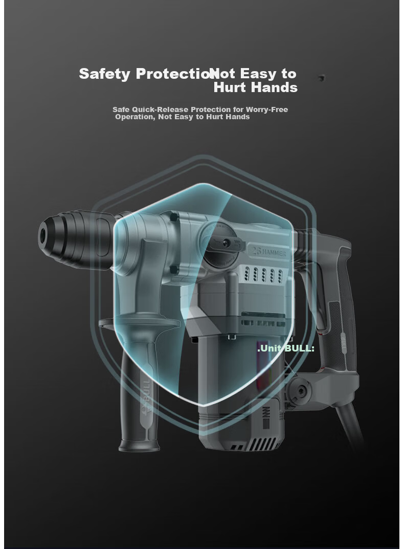 BULL Industrial Grade 1250W Electric Hammer High Power Wall Demolition Concrete Grooving Hammer GDC1250-32 5