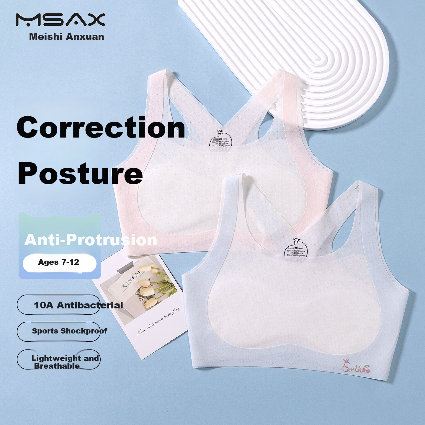 Meishianxuan Girls' Children's Underwear Vest for Ages 6-12, Stage 1 Early Development, Sports Anti-Protrusion Tank Top for Elementary School Girls