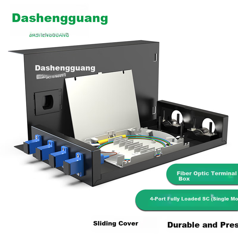 Dashengguang Fiber Optic Terminal Box Desktop 4-Port SC Square Port SC Single-Mode Full Configuration Telecom Grade Fiber Splice Box with Flange Pigtail Optical Terminal Box DSG-ZDH406