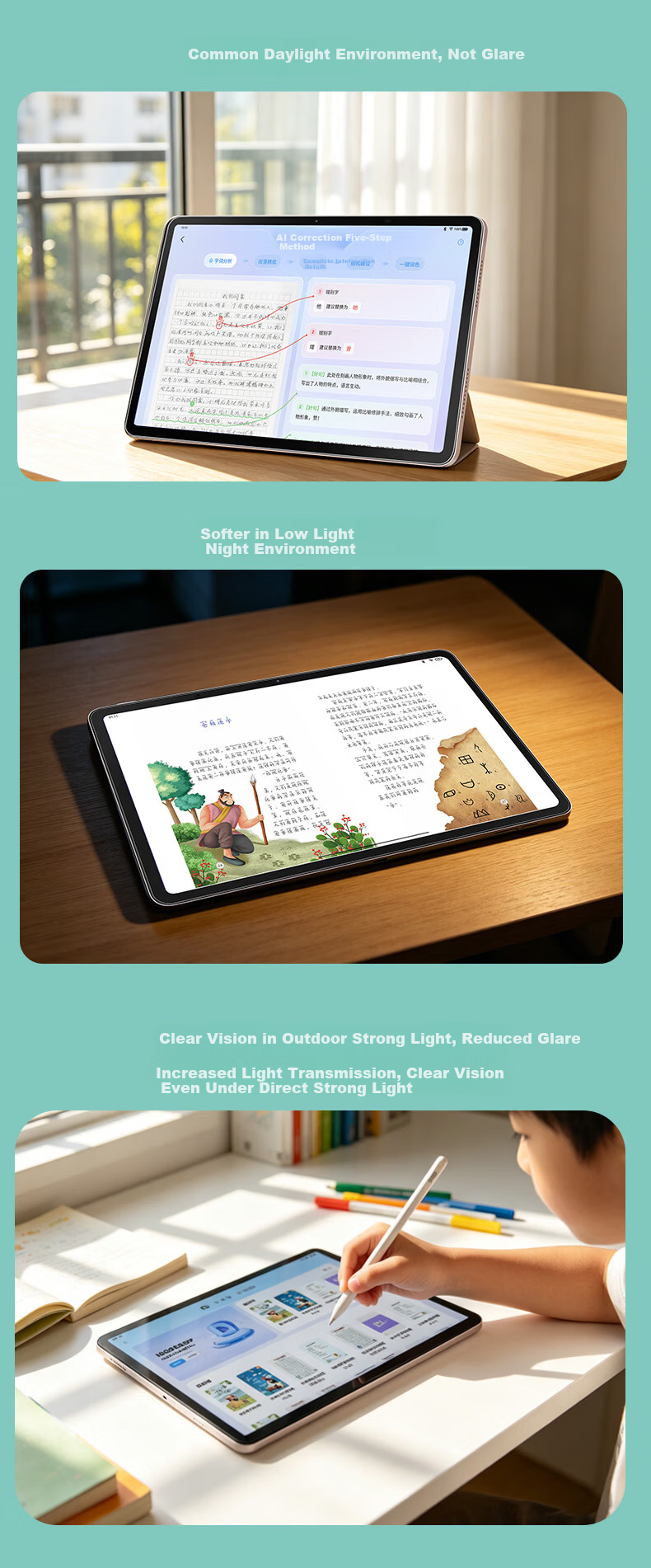 Freeson AR Anti-Reflective Screen Protector for Xueersi P4 12.1-inch Tablet Soft Protective Film with Installation Comparison Board 3