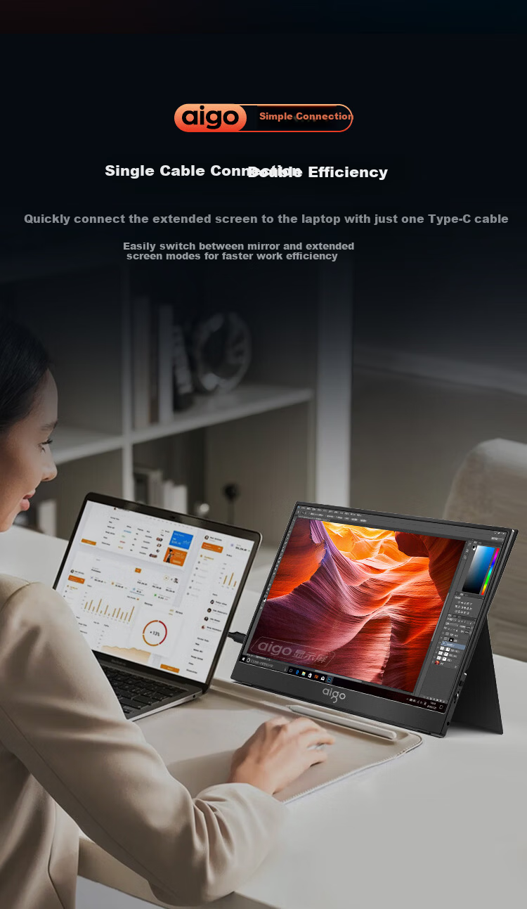 Aigo 15.6-Inch 4K OLED Portable Monitor, High Color Gamut, for Mobile Phones, Computers, Laptops, Split-Screen Design, Mobile Expansion Secondary Scree 5