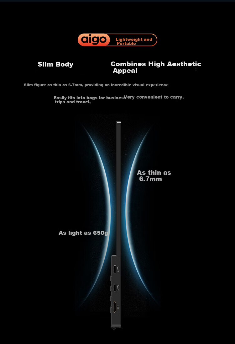 Aigo 15.6-Inch 4K OLED Portable Monitor, High Color Gamut, for Mobile Phones, Computers, Laptops, Split-Screen Design, Mobile Expansion Secondary Scree 8