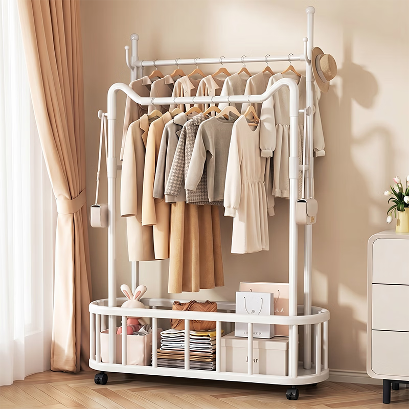 HaixiFang Floor Coat Rack with Wheels Cat Ear Design Double Rod 80cm White for Bedroom Balcony Small Spaces HL22 9