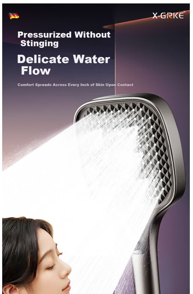 X-GRKE [Germany] Large Panel High-Pressure Shower Head Set with Hose, Powerful Water Flow 12