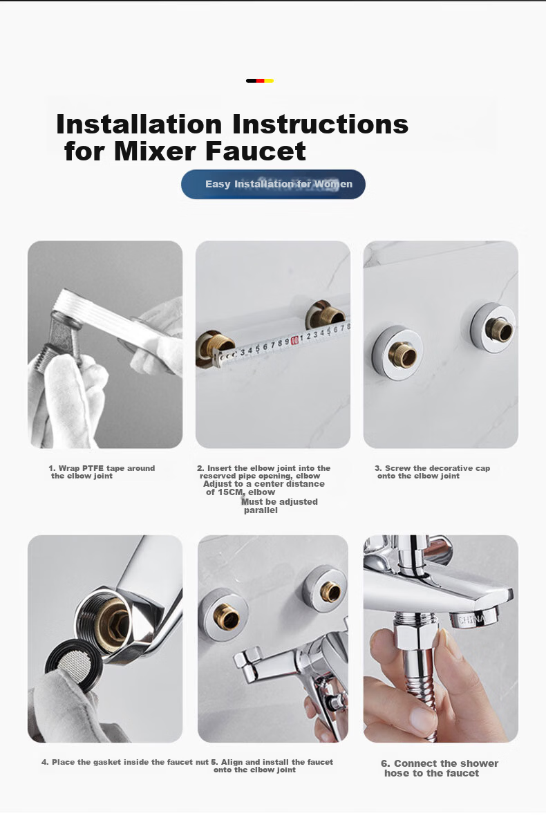 HOMK [Germany] Mixer Shower Faucet Set Shower Head Shower Set Hot and Cold Water Tap Shower Faucet Valve Accessories 14