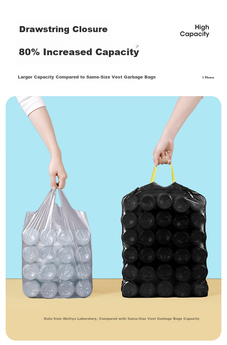 Meiliya Thick Drawstring Trash Bags 45x50cm 120pcs 1.5mil Kitchen Durable Leak-Proof Garbage Bags for Toilet Office Home Use 7
