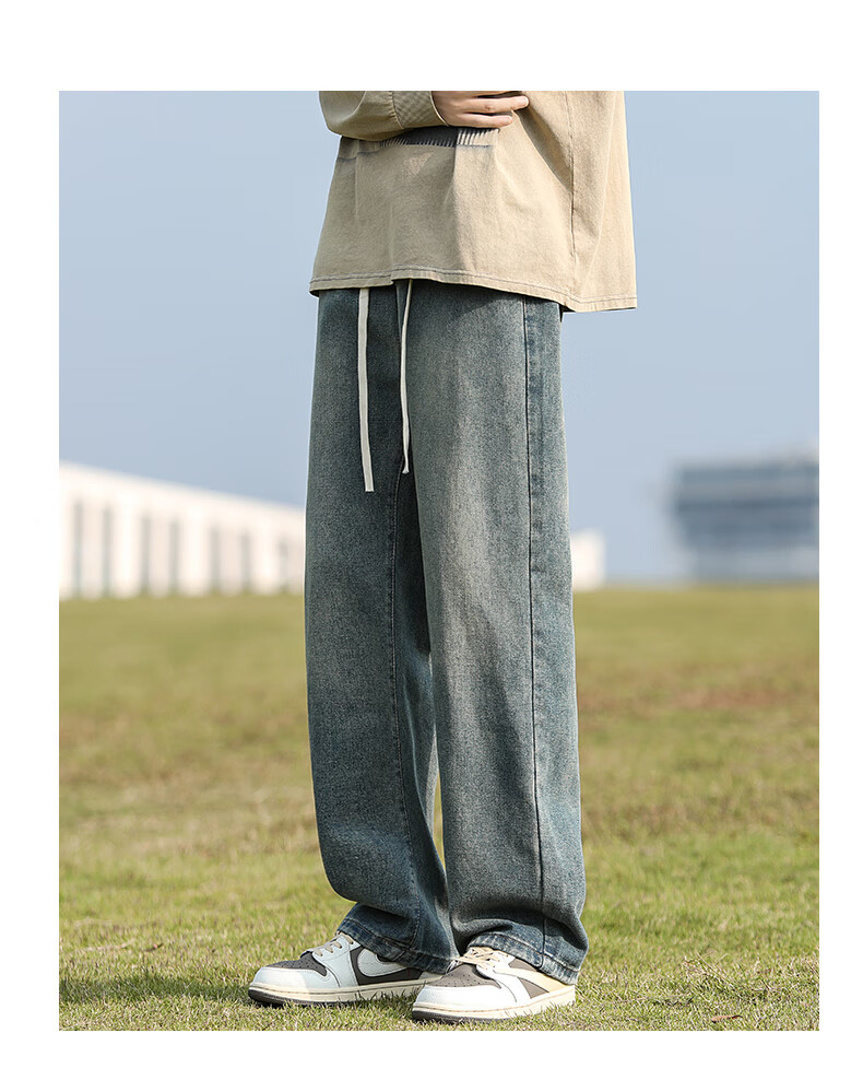 Foss Phil Men's Jeans, Spring And Summer Straight-Leg Wide-Leg Versatile American-Style Trendy Casual Pants Y06 Nostalgic Blue 2XL 8