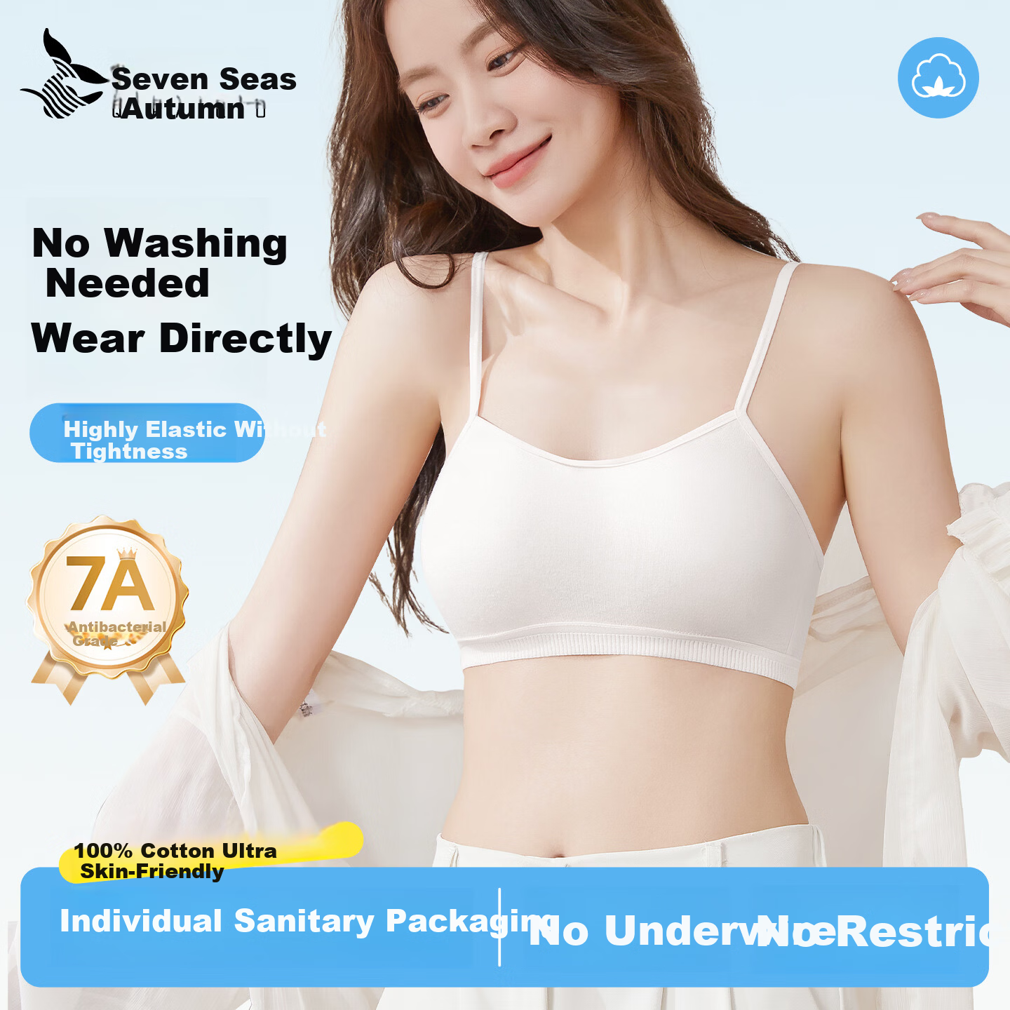 Qihaiqiu 2-Piece Disposable Cotton Bra Set Sterilized Wash-Free Individually Packaged Travel Daily Use