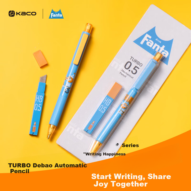KACO Fanta Collaboration TURBO Mechanical Pencil 0.5mm HB Student Automatic Pencil with Carded Packaging (1 Pen + 1 Box of Leads)