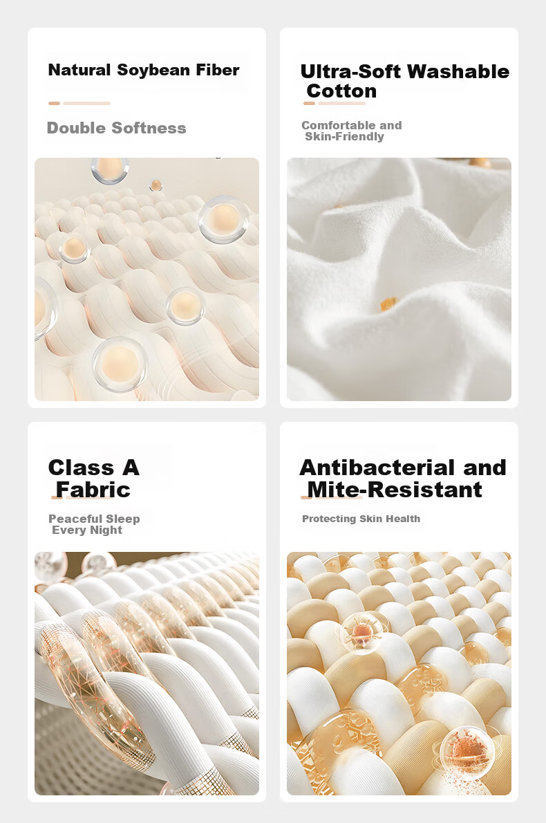 HuiShui 100% Cotton Antibacterial Mite-Resistant Soy Fiber Summer Thin Quilt Washable A-Class Pure Cotton Air Conditioning Quilt for Single and Double Beds 3