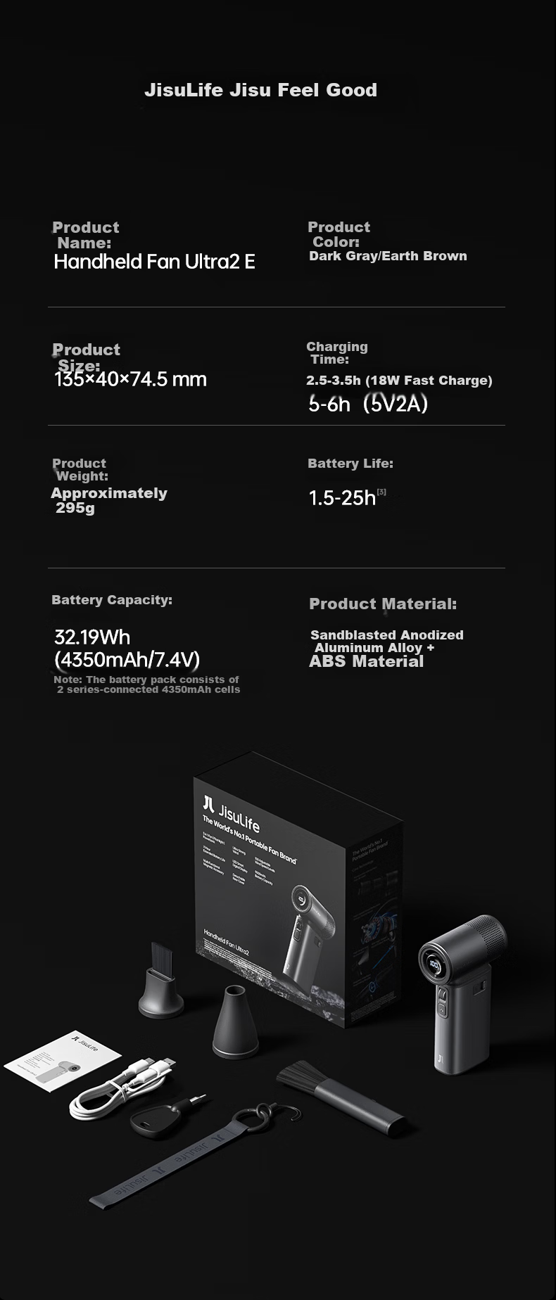 JISULIFE Ultra2E Gray Mini Portable Handheld High-Speed Energy-Saving Turbo Rechargeable Outdoor Fan - 2026 New Model 20