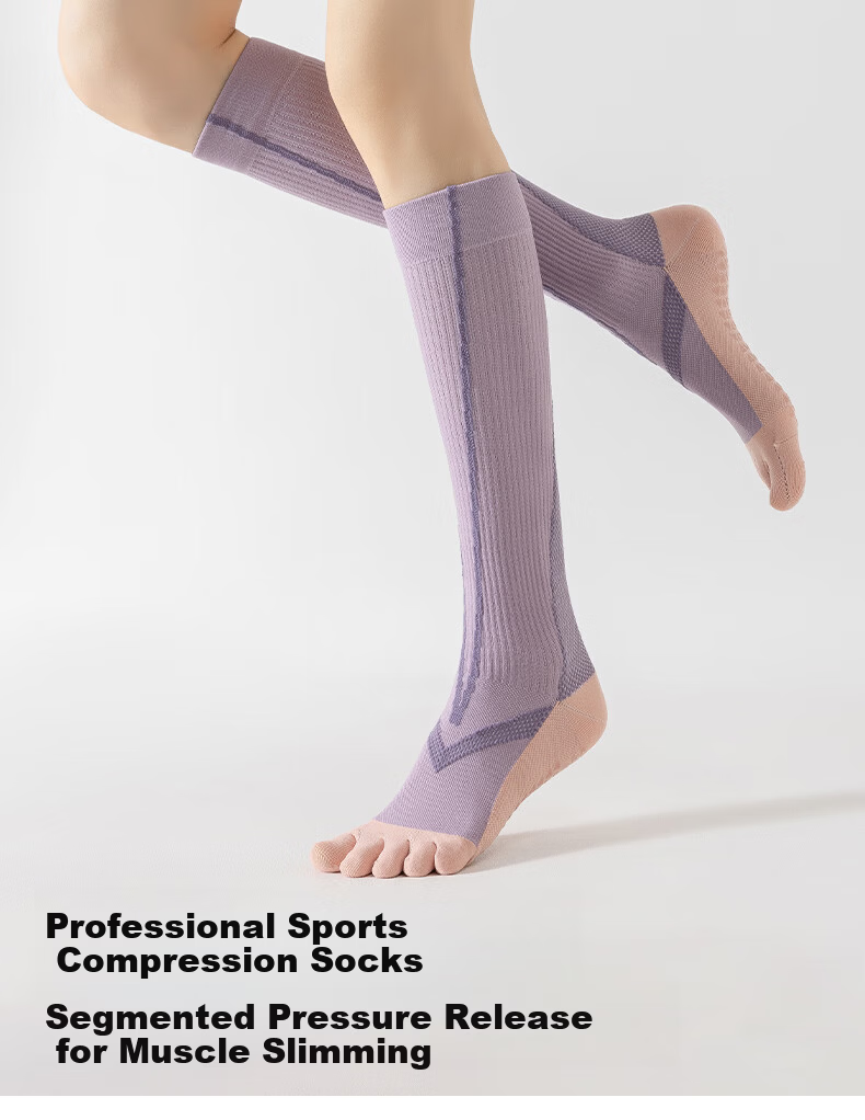 Free Style Professional Yoga Five-Toe Calf Compression Socks Outdoor Fitness Hiking Cycling Varicose Vein Anti-Slip Knee-High Socks 2