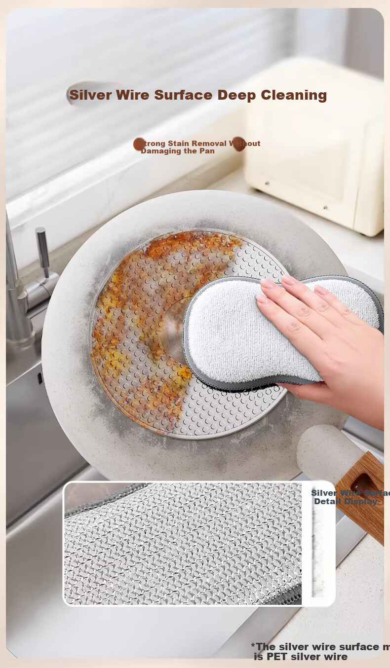 Besnay Long Handle Pot Cleaning Brush with Suction Cup Non-Stick Pan Scrubber Kitchen Dishwashing Brush 3