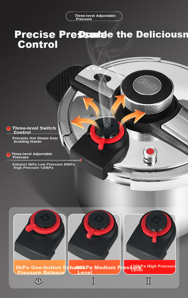 Double Happiness High-Pressure Cooker 304 Stainless Steel Gas and Induction Cooker Compatible Explosion-Proof Pressure Cooker 22CM/6L Single-Handed Adjustable Pressure 5