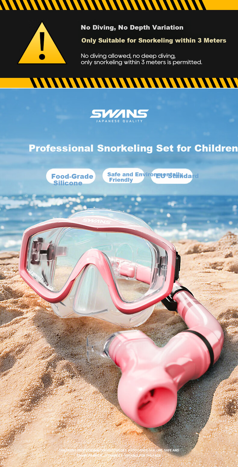 SWANS Snorkeling Mask Snorkel High-Definition Waterproof Breathing Tube Respirator Diving Gear for Men Women and Children Swimming Equipment Pink 1