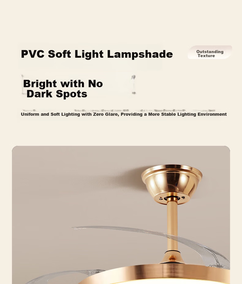 ASUS Lighting American Cree LED Silent Fan Light Modern Gold Invisible Blade Ceiling Fan Light for Dining Room and Bedroom 4