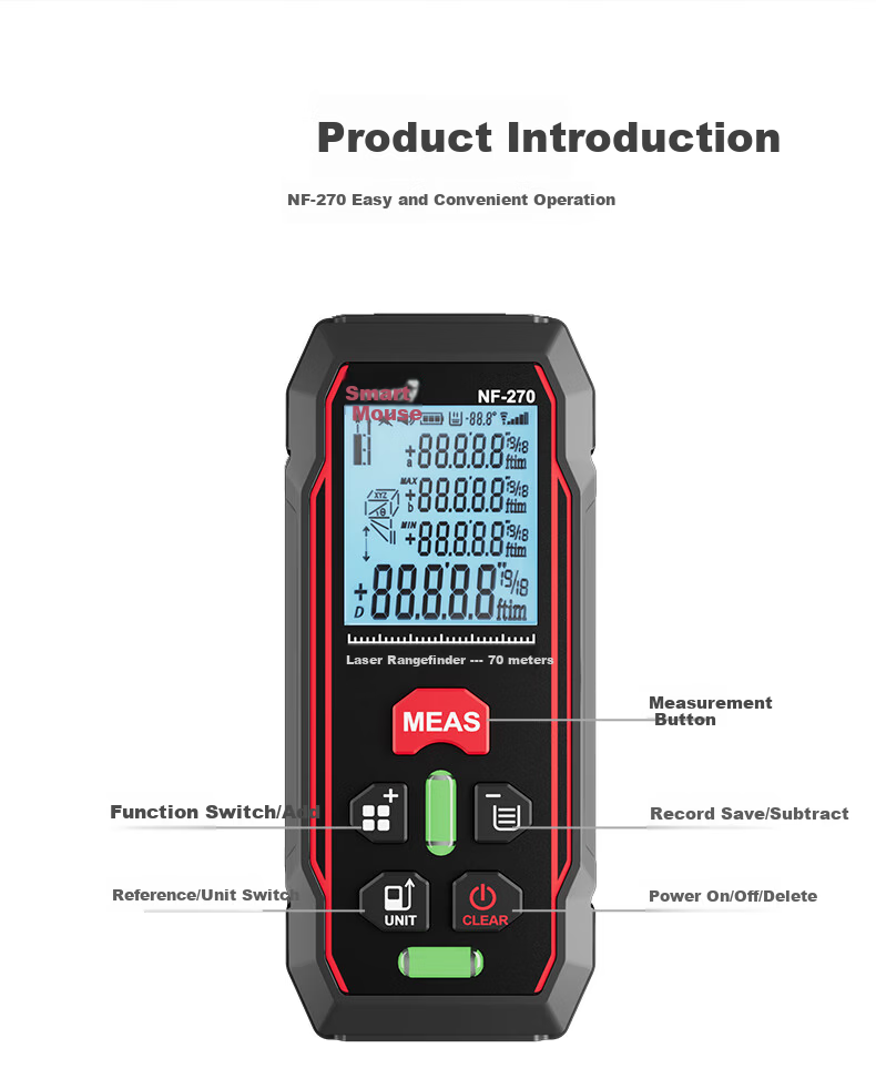 Smart Mouse NF-270 70m Infrared Laser Distance Meter High-Precision Handheld Portable Electronic Ruler for Home Use 3
