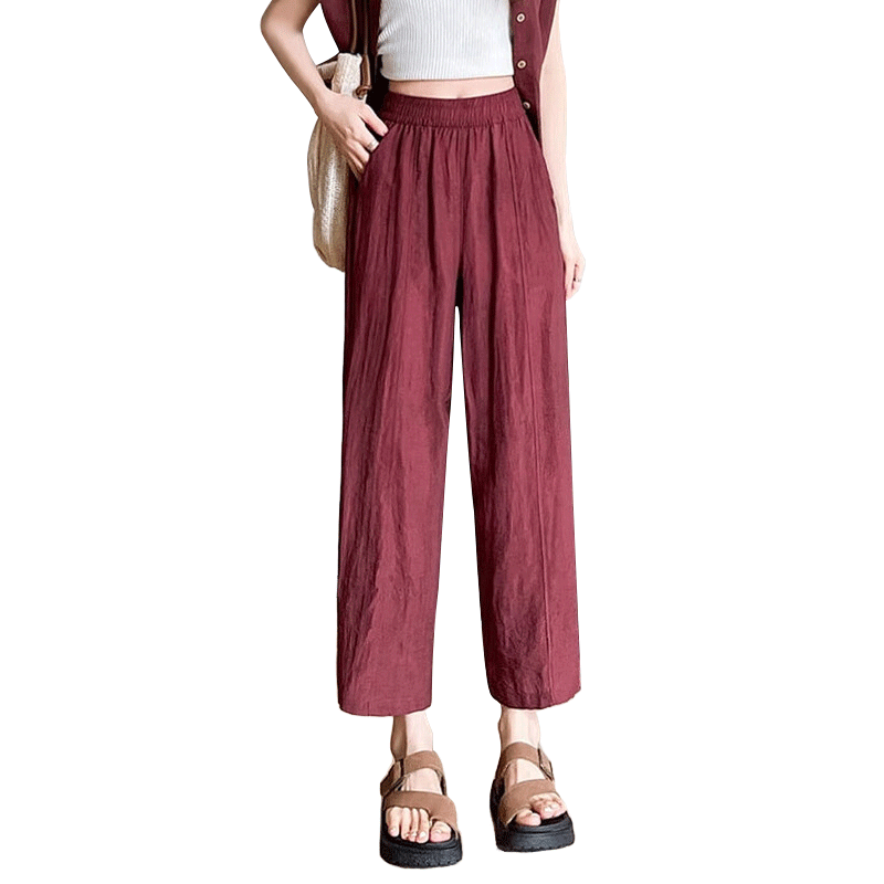 Langsha Linen Curved Knife Pants for Women, Summer New Style Mom's Wear, High-Waisted Slimming Loose Nine-Tenths Casual Pants