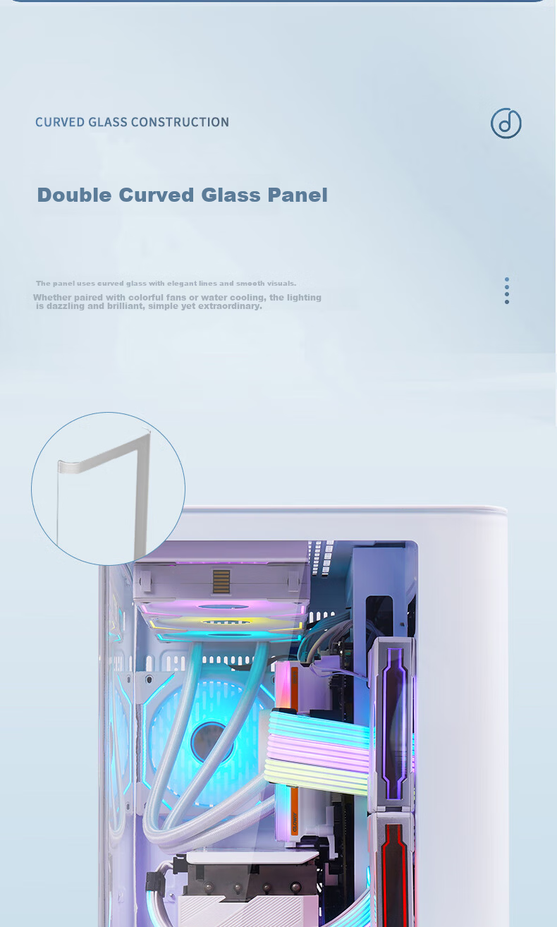 Wanjia Wenzhen MINI Black Panoramic Version Curved Digital Display Seaside Desktop Gaming Computer Case (Curved Glass/LCD Digital Display/240mm Radiator/MATX Motherboard) 3