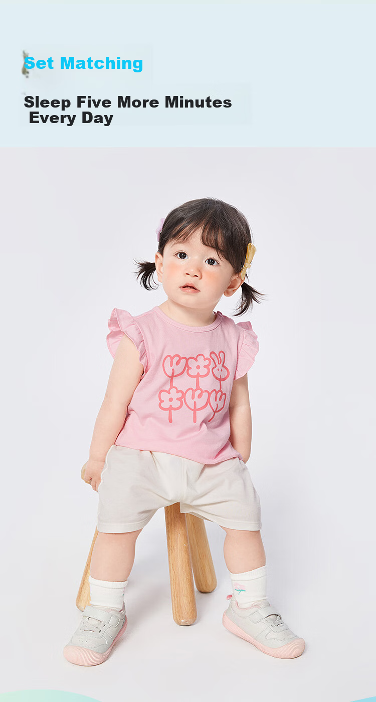 Balabala Baby Toddler Short Sleeve Set 2026 Summer Girls T-Shirt and Pants Two-Piece Children's Day Gift Sweet Girl 5