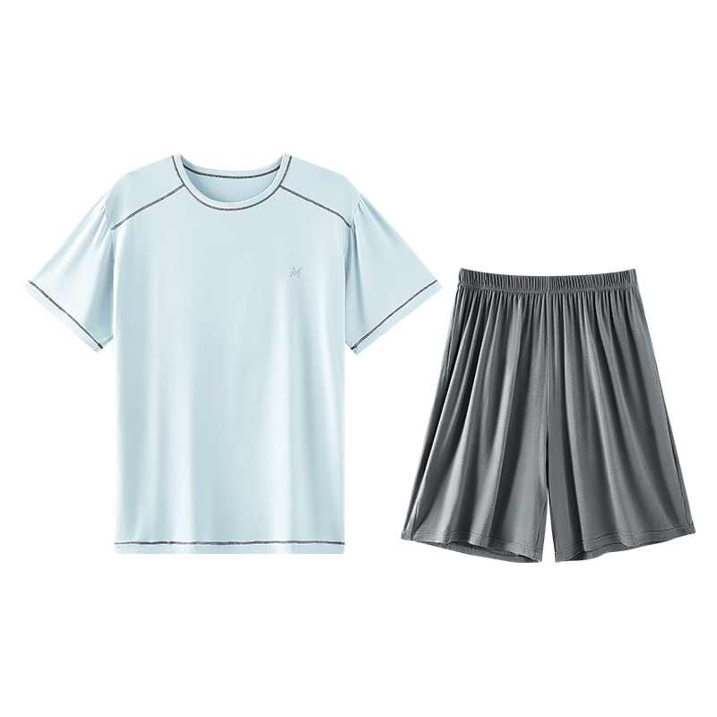 Bingxue Kapok Boys' Modal Pajama Set Summer Cool Short Sleeve Solid Color Two-Piece Sleepwear for Kids and Teens