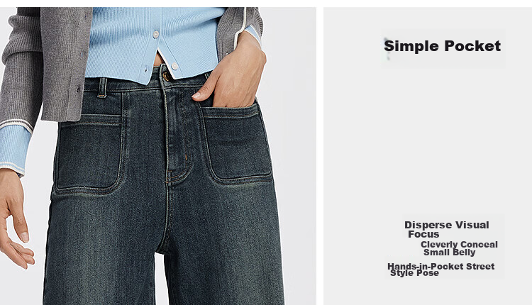 Semir Senrou Women's Denim Jeans Autumn Loose Fit Long Pants Slimming Leg-Lengthening Wide-Leg Trousers 103525124011A 26