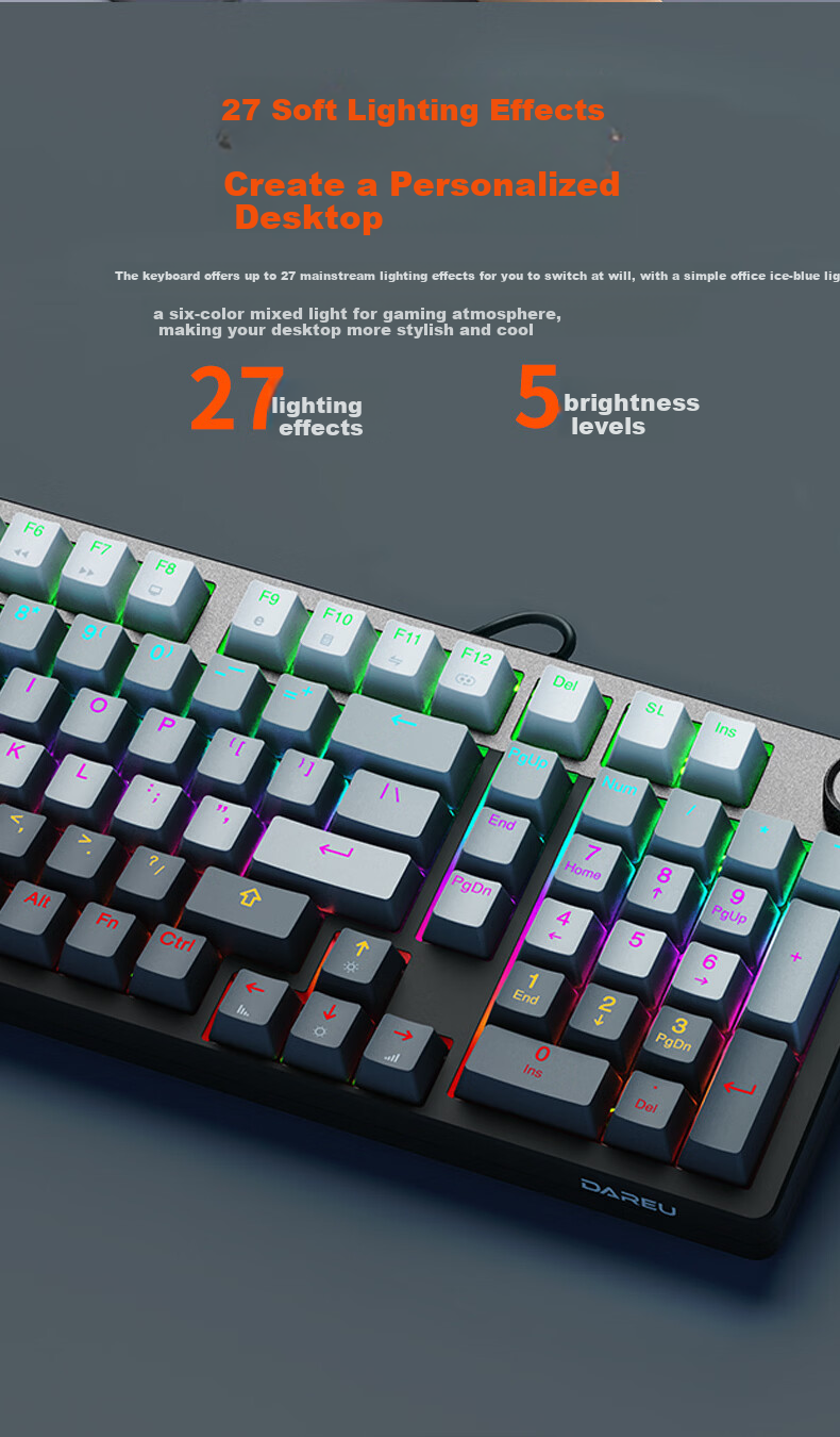 DAREU EK815Pro Wired Keyboard 2026 Edition - Wired Connection - Black Grey - Dream Encounter HiFi Switch - Non-Silent - 100 Keys 5