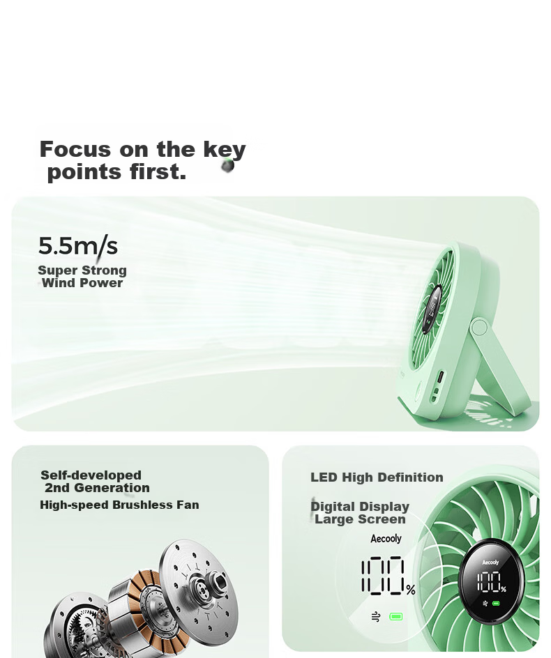 Aecooly Mini Portable USB Rechargeable Quiet Desktop Fan Lightweight Handheld Small Electric Fan for Outdoor Camping Dormitory with 10% Off for Top Streamers 6