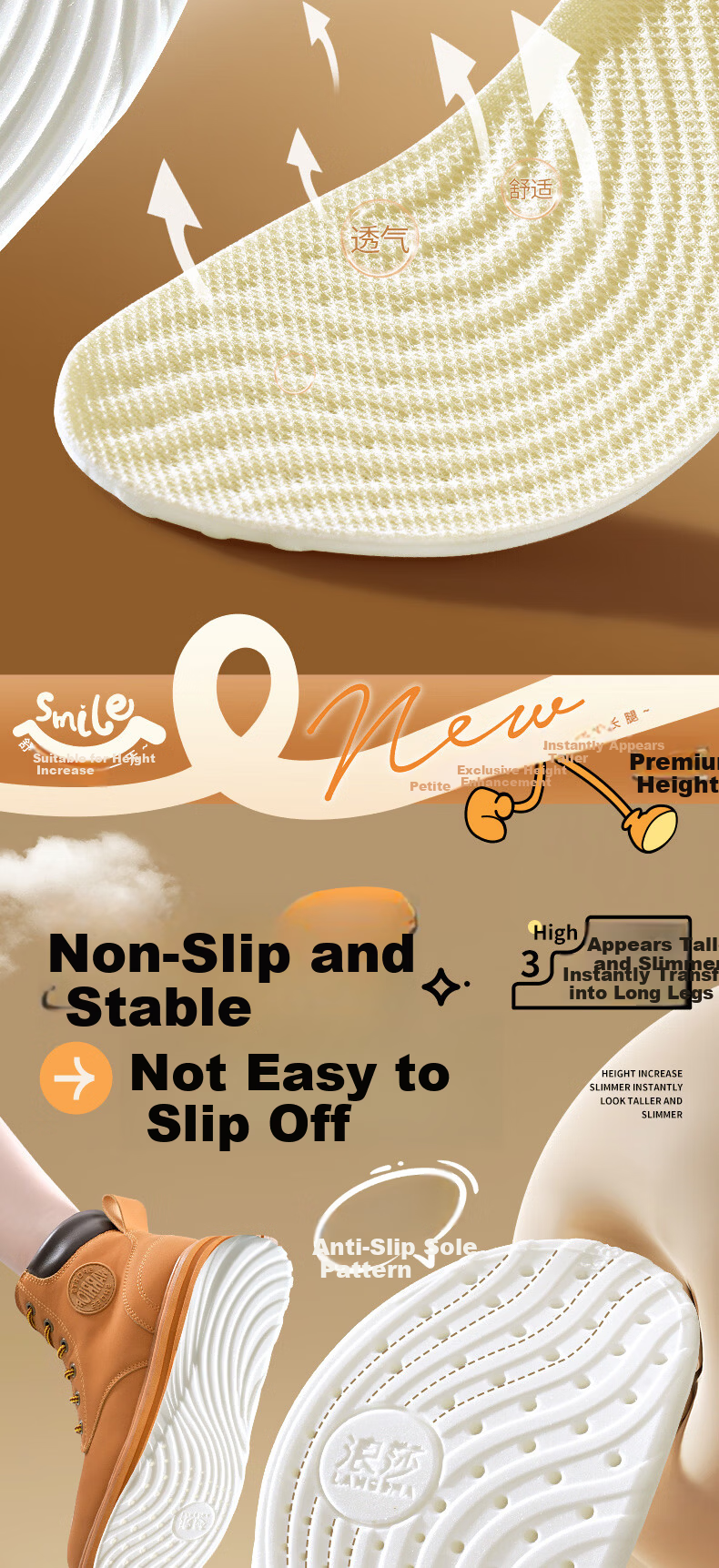 Langsha Invisible Height Increasing Insoles Soft Shock Absorption Sweat-Absorbing Odor-Resistant Breathable Unisex Height Boosting Pads 2.5cm Size 43-44 17