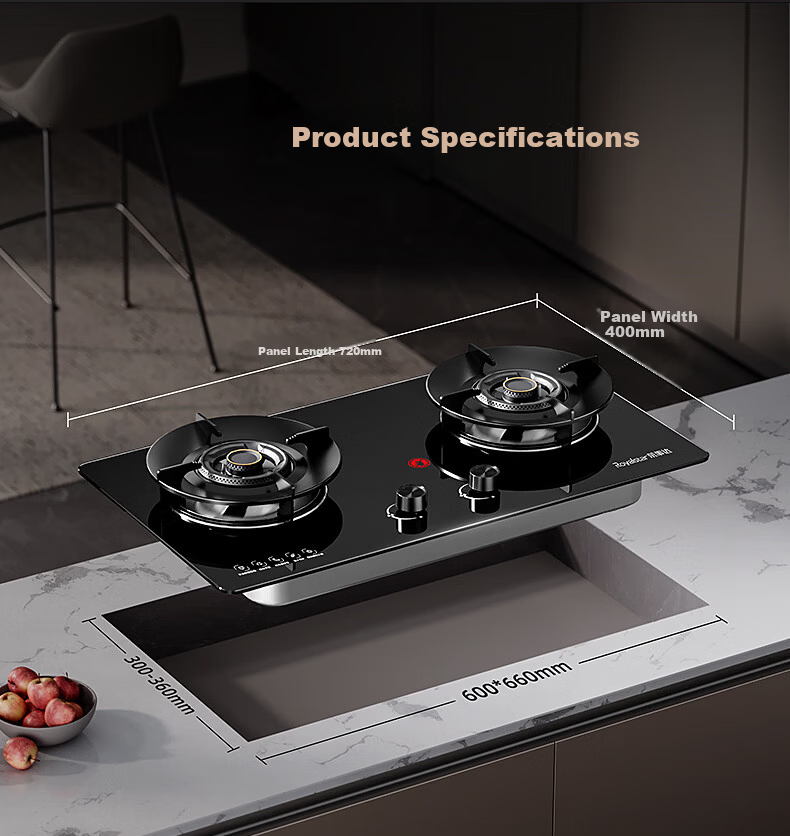 Royalstar Extraordinary Series Gas Stove Natural Gas Double Burner Built-in Nine-Chamber Dual Burner Tabletop High Heat Stove First-Level Energy Efficiency 70% Thermal Efficiency JZT-R55-2 13