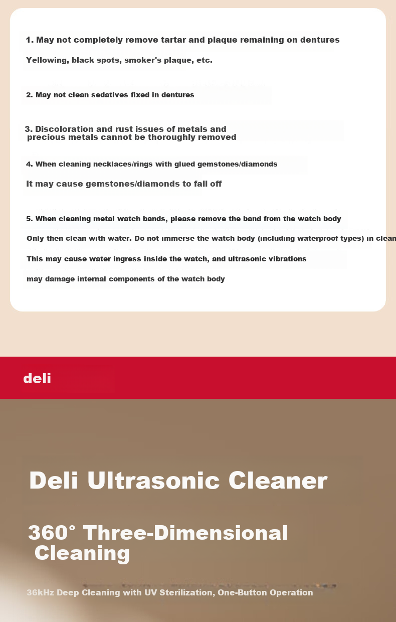 Deli Ultrasonic Cleaner Large Capacity Eyeglasses Sunglasses Jewelry Razor Watch Denture 49kHz High-Frequency Vibration Cleaning Machine Christmas Gift Orange 2