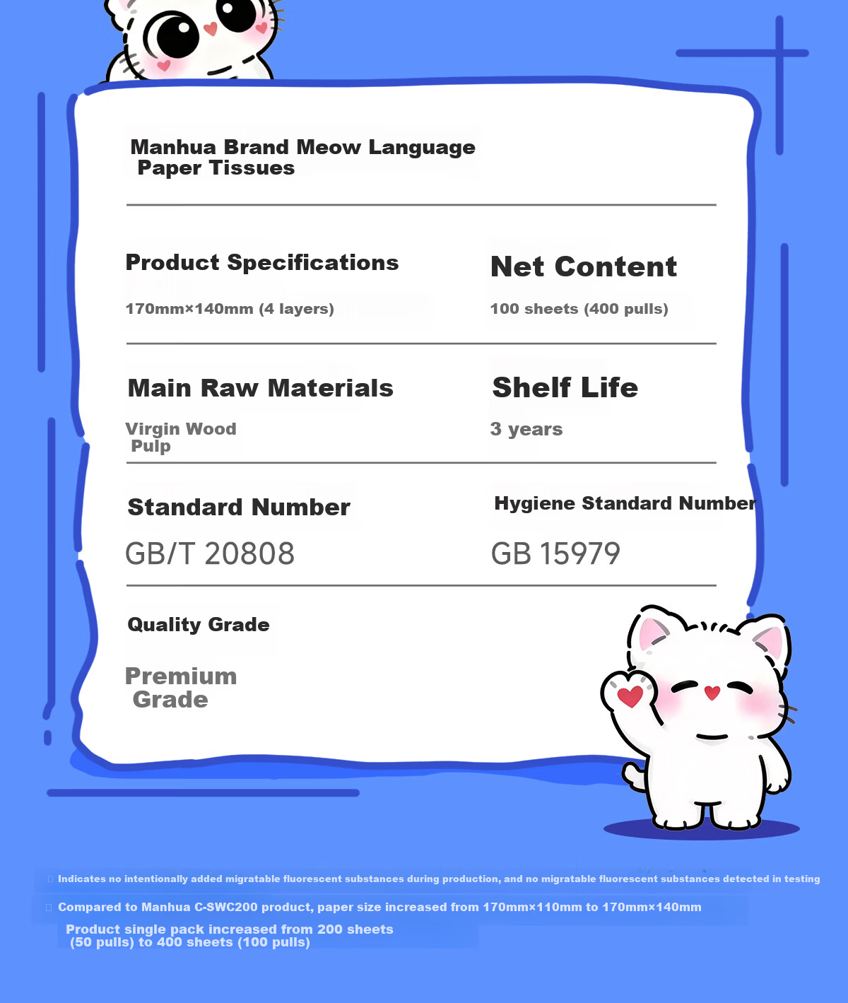 Manhua Meow Cartoon Facial Tissue 4-Ply 400 Sheets * 20 Packs Bulk Household Napkins Affordable Toilet Paper 16