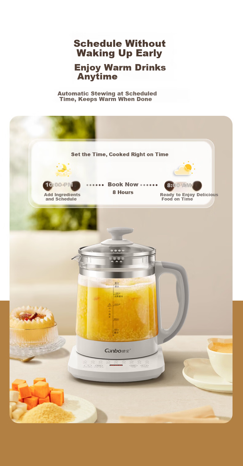 Canbo Health Pot Electric Tea Kettle 304 Stainless Steel Temperature Control Kettle Insulated Electric Water Boiler Flower Tea Kettle SLH-YSH1808 9