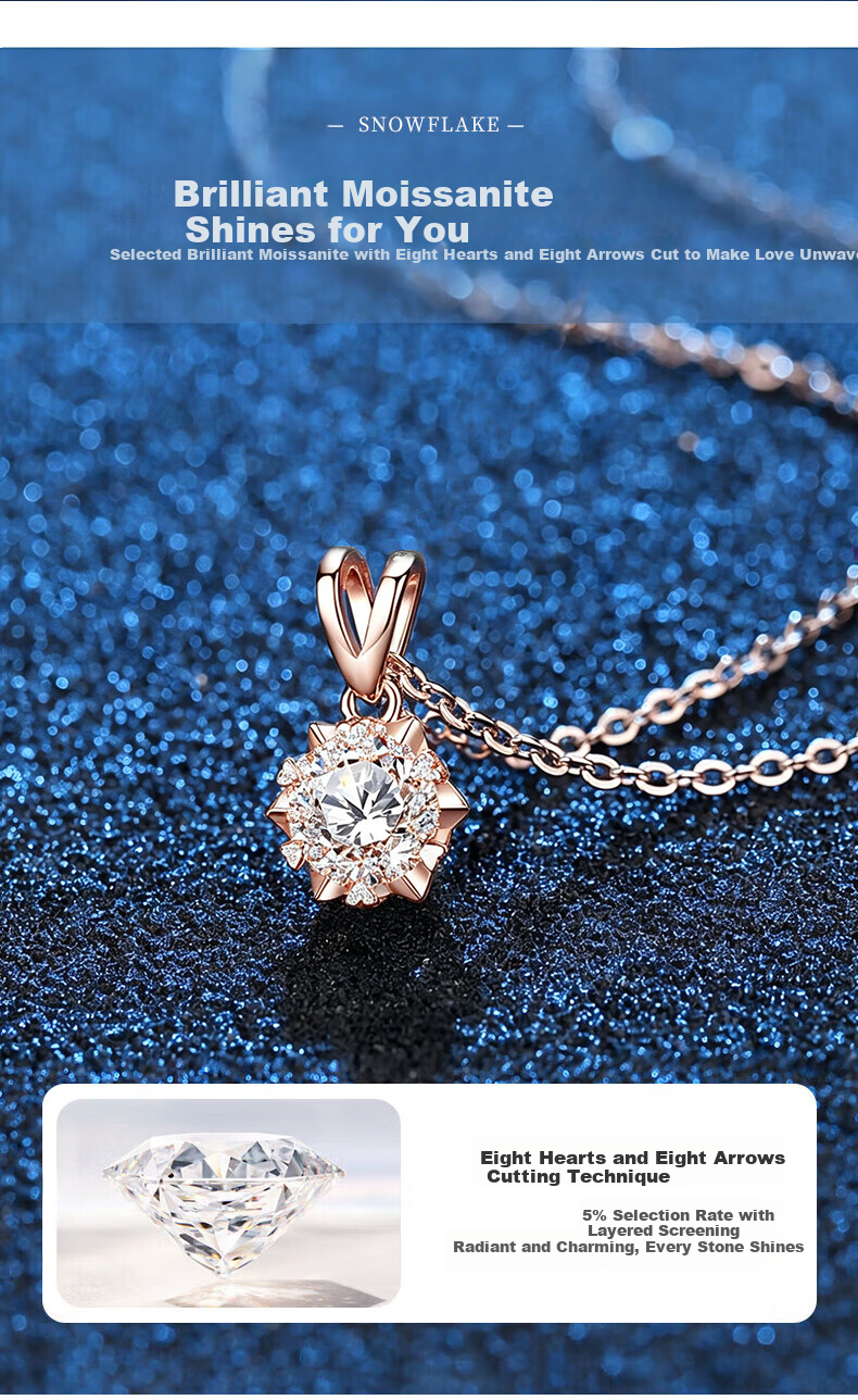 Kovni [Includes GRA Certificate] Moissanite Sterling Silver Snowflake Necklace for Women, Clavicle Chain, Birthday and Valentine's Day Gift for Girls 4