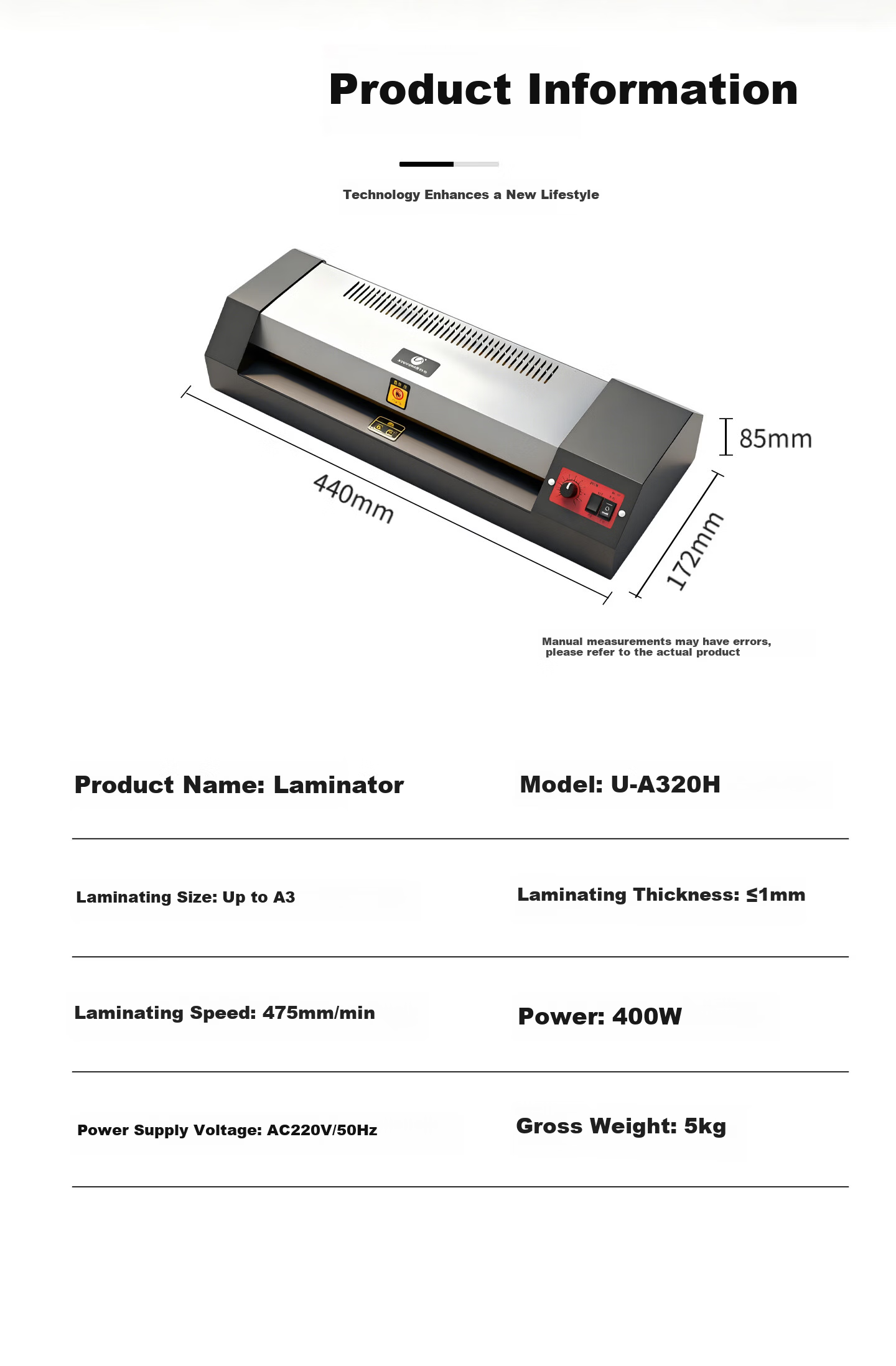 U-MASH U-A320H Photo A4 Laminator Office A3 Universal Metal Shell Laminating Machine Commercial Photo Document Automatic Laminator Home Use Film Laminator Document Sealing Machine 9