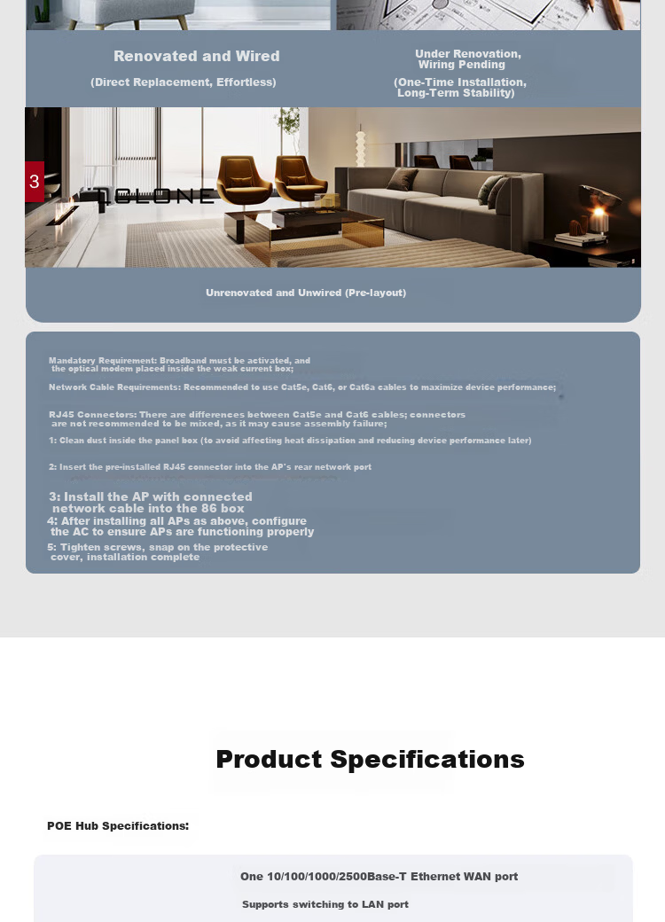 H3C Whole-House WiFi Set, 5G Distributed Enterprise-Grade Gigabit Network Coverage for Office And Large Apartments, IoT, 600㎡, 4 Ceiling-Mounted APs + 5-Port POE Manager 4
