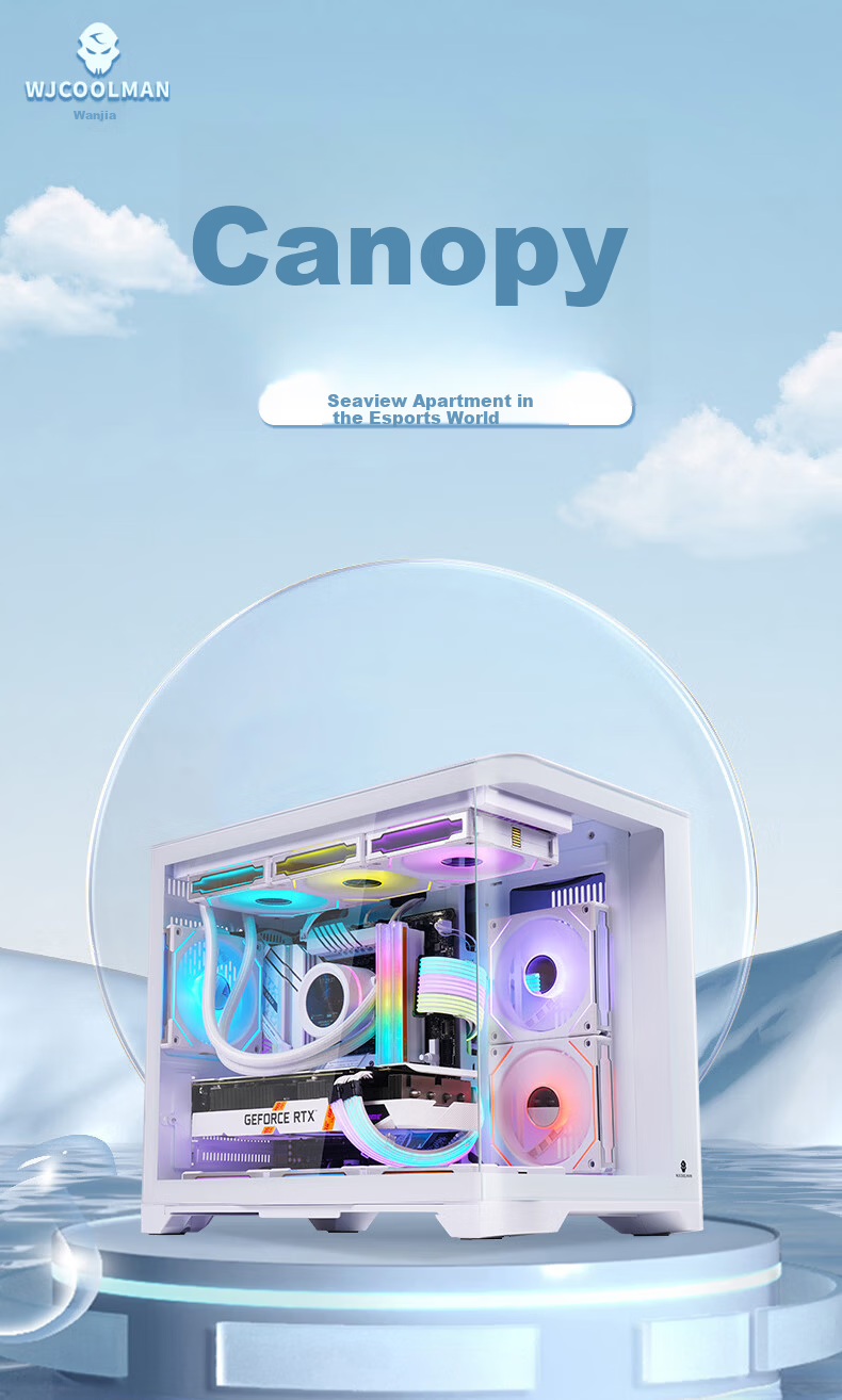 Wanjia Wenzhen MINI Black Panoramic Version Curved Digital Display Seaside Desktop Gaming Computer Case (Curved Glass/LCD Digital Display/240mm Radiator/MATX Motherboard) 1