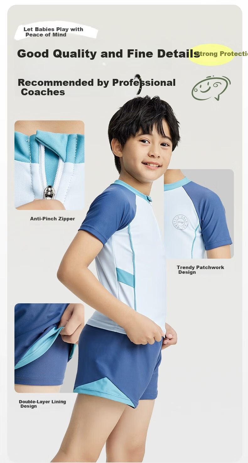 JEEP Kids Boys Two-Piece Quick-Dry Professional Swimwear for Older Children Blue Sea White 120 2