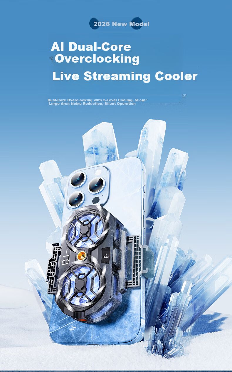 JIAHUACAI Dual-Core Cooling Mobile Phone Cooler Live Streaming Gaming Semiconductor Cooling Clip Silent Fan Ice-Sealed Gaming King PUBG Tool 3