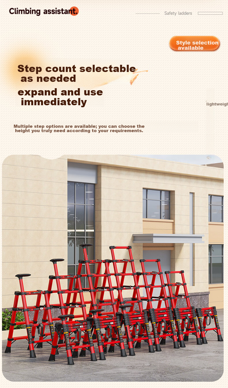 Yilinju Household Ladder Telescopic Ladder Small Lightweight A-Frame Folding Multi-Functional Staircase Engineering Ladder - S6 Red 19