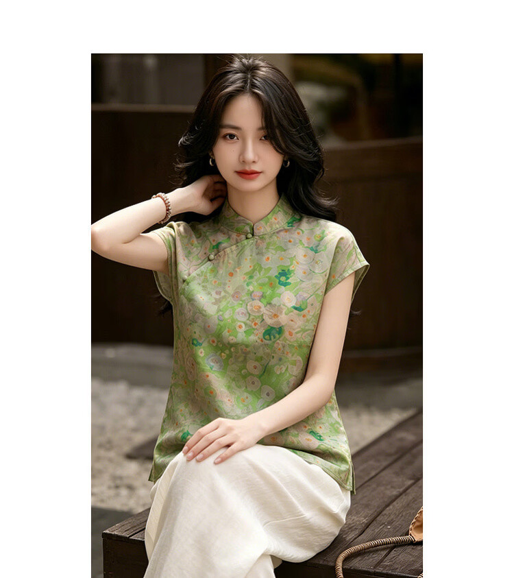 Demana Encounter Jiangnan Poetry Summer National Style New Chinese Jacquard Diagonal Collar Stand Collar Loose Small Women's Shirt 9
